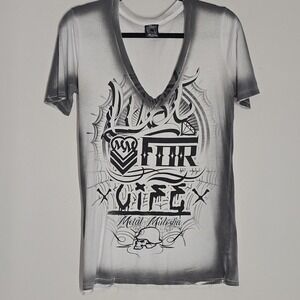 Metal Mulisha Graphic V Neck T Shirt Punk Rock Grunge Y2K Womens M